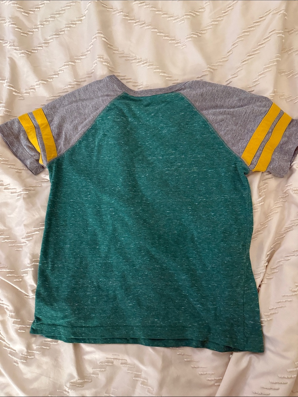 Kids Heathered Green and Grey Raglan Tee with Yellow Stripe Sleeves - Picture 3 of 4